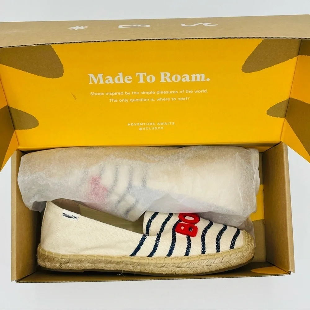 NEW SOLUDOS Bonjour Natural Navy Stripe Espadrilles Size 6